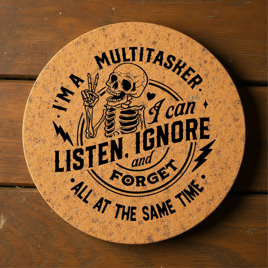 'Multitasker' Lasered Cork Coasters for Drinks (6 Pack)